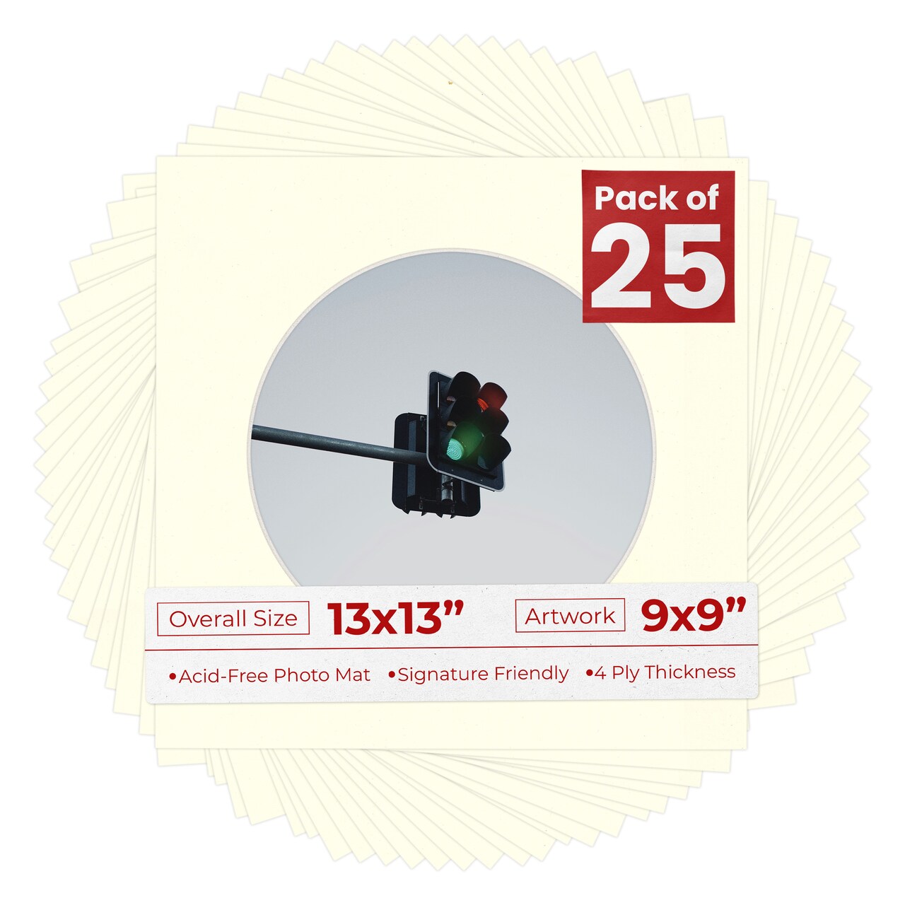 Cream Linen Mat Board for 13x13 Frames - Circle Opening for 9x9 Photos